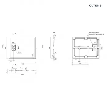 Brodzik z konglomeratu Oltens Bergytan 100x80cm - prostokątny, RockSurface, czarny mat - 15100300